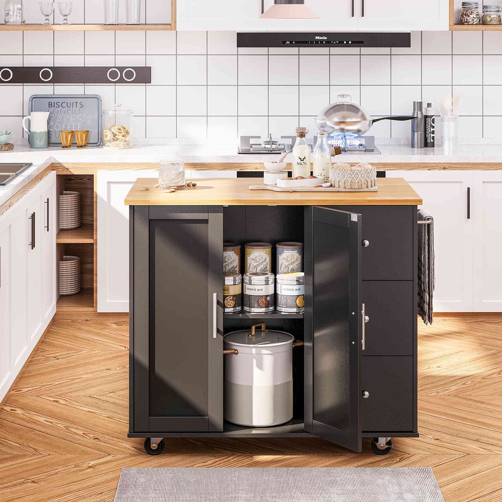 Walsunny Kitchen Island on Wheels with Storage Cabinet & Foldable Drop Leaf, 39.7" Width Rolling Kitchen Table (7404394578096)