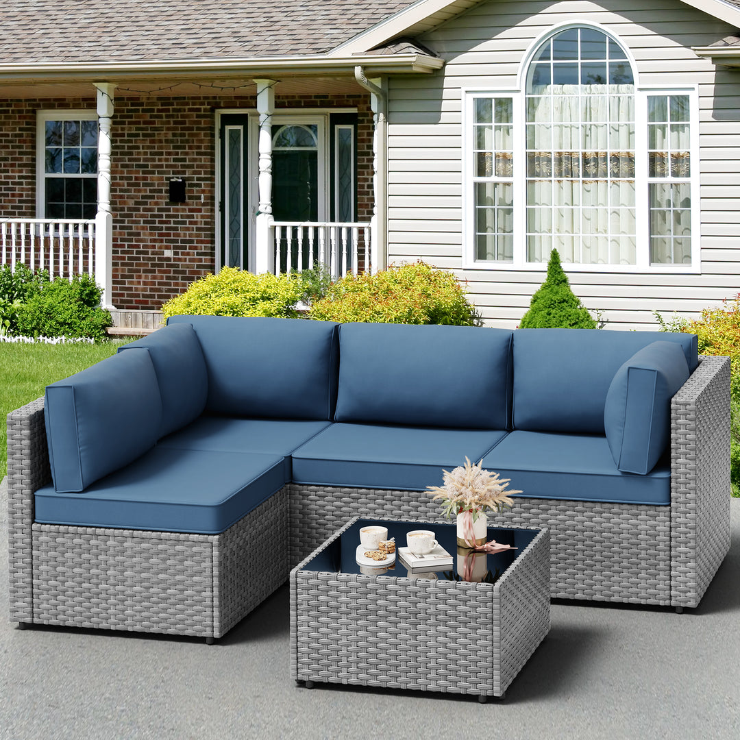 Walsunny Patio Furniture 5 Pieces Outdoor Sectional Sofas, Sliver Wicker
