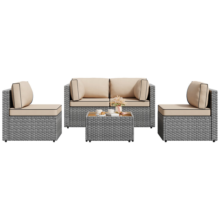 Walsunny Patio Furniture 5 Pieces Outdoor Sectional Sofas, Sliver Wicker