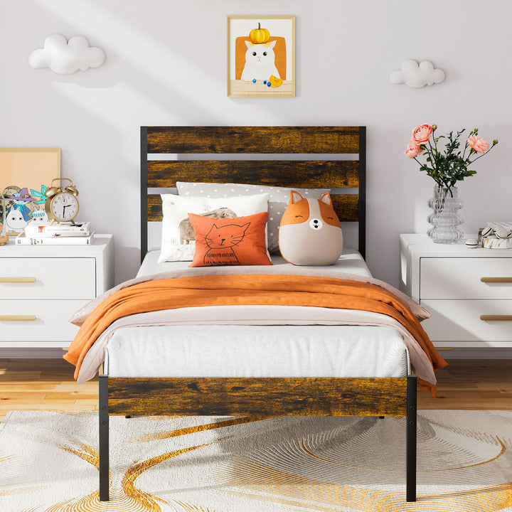 Walsunny Twin Size Heavy Duty Twin Size Bed Frame with Headboard and Footboard