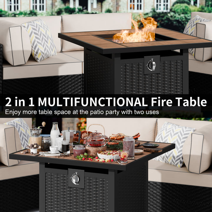 Walsunny 28" Propane Gas Fire Pit Table 50,000 BTU Square Outdoor Wicker (7436201689264)
