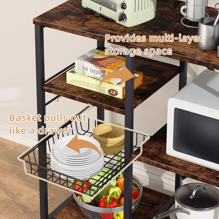 Walsunny Kitchen Baking Rack with Outlet, Freestanding Kitchen Storage Shelf Organizer, Steel-Retro