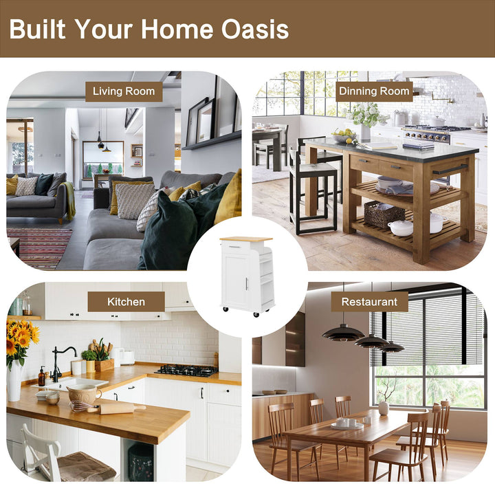 Walsunny Kitchen Island Rolling Cart with Storage Cabinet, Coffee Bar (7404392186032)