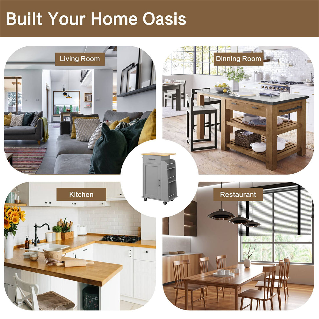 Walsunny Kitchen Island Rolling Cart with Storage Cabinet, Coffee Bar (7404392186032)