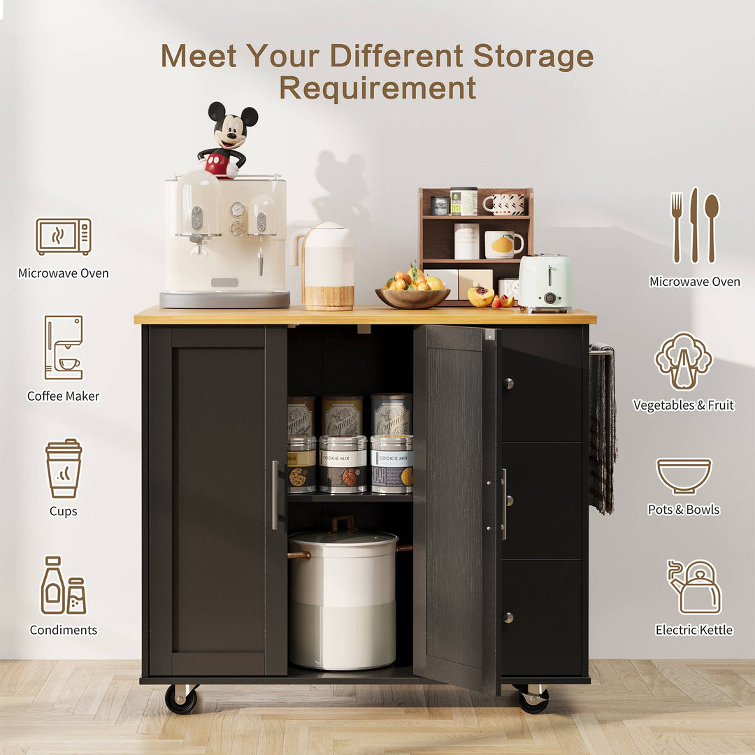 Walsunny Kitchen Island on Wheels with Storage Cabinet & Foldable Drop Leaf, 39.7" Width Rolling Kitchen Table (7404394578096)