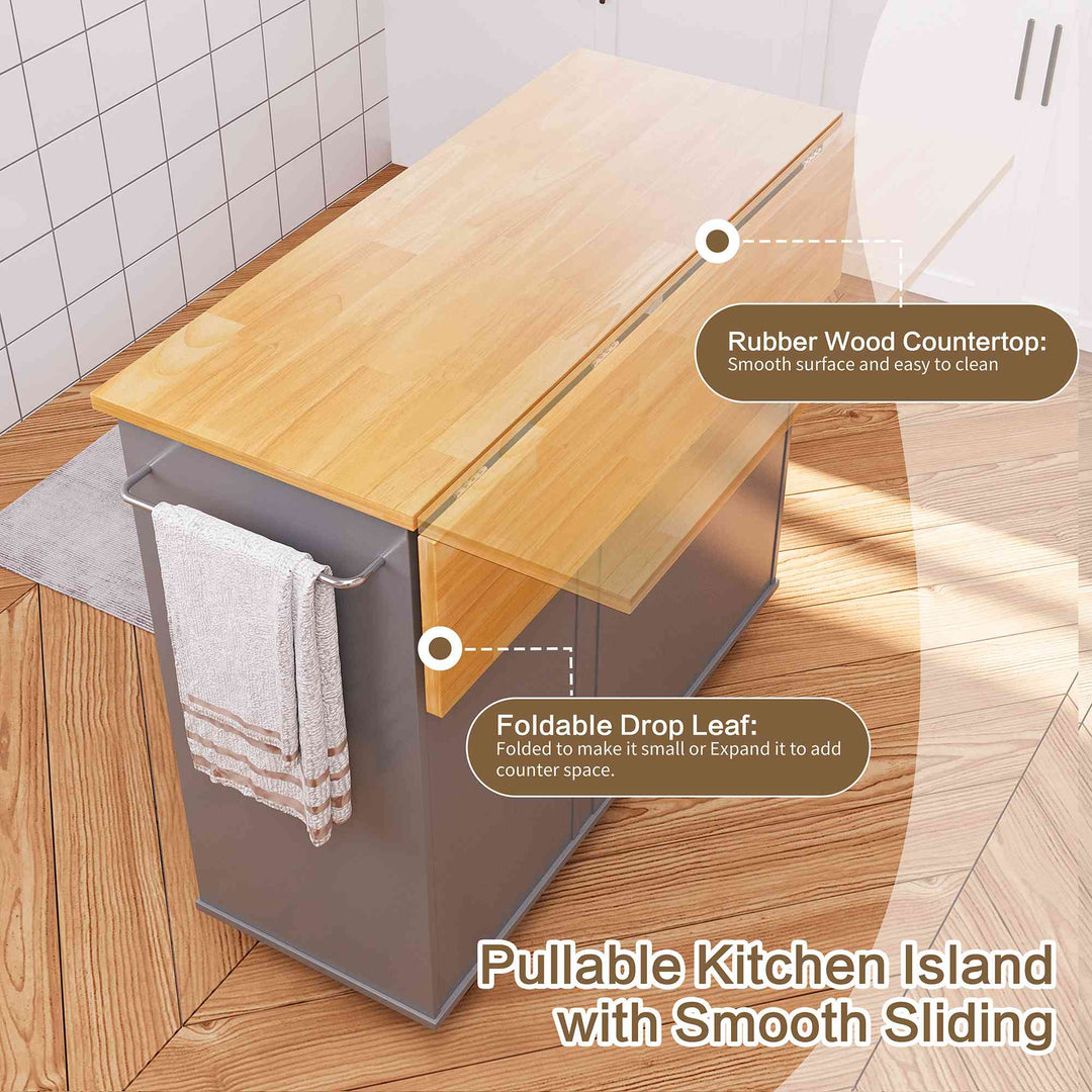 Walsunny Kitchen Island on Wheels with Storage Cabinet & Foldable Drop Leaf, 39.7" Width Rolling Kitchen Table (7404394578096)