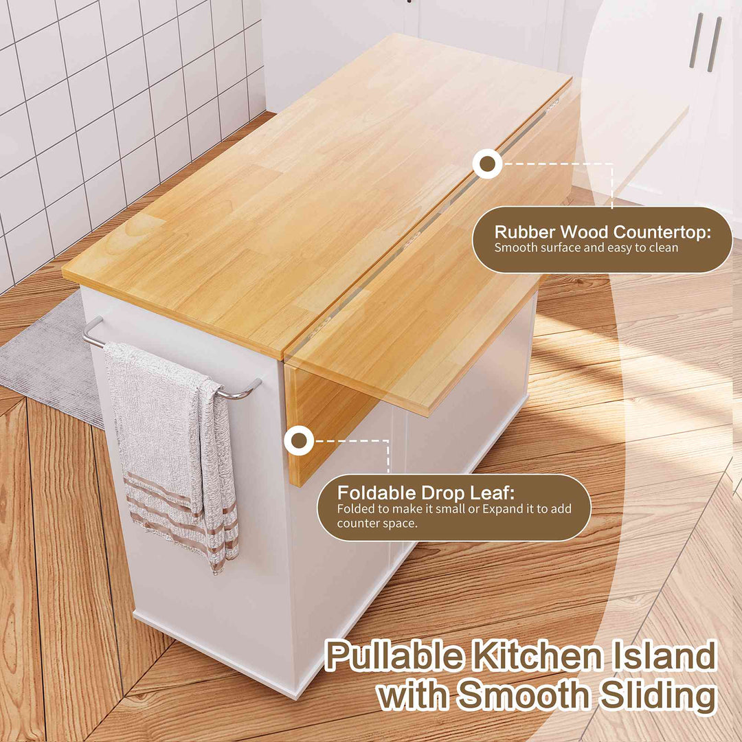 Walsunny Kitchen Island on Wheels with Storage Cabinet & Foldable Drop Leaf, 39.7" Width Rolling Kitchen Table (7404394578096)