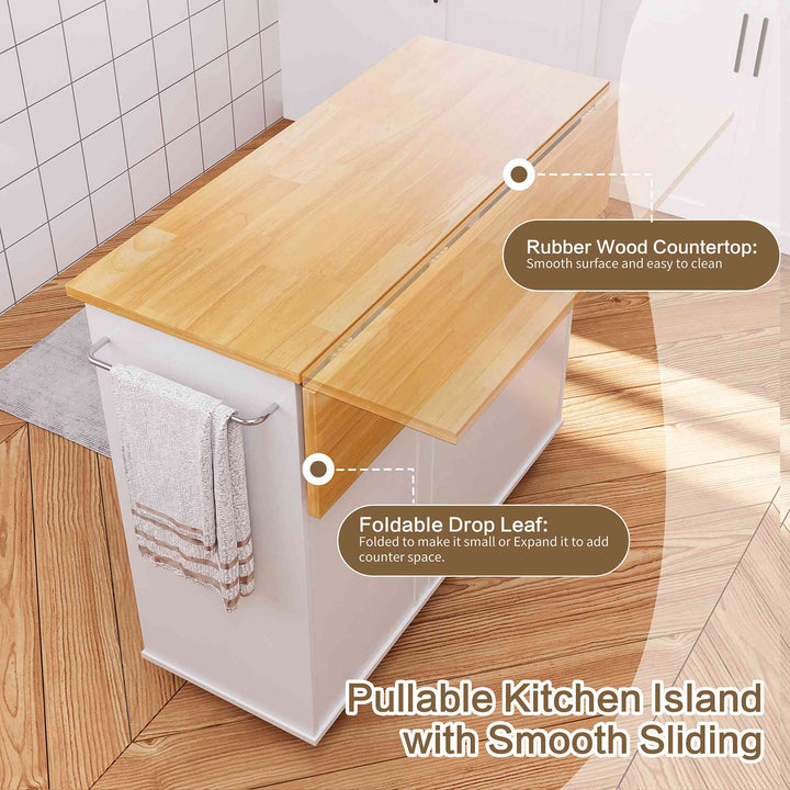 Walsunny Kitchen Island on Wheels with Storage Cabinet & Foldable Drop Leaf, 39.7" Width Rolling Kitchen Table (7404394578096)