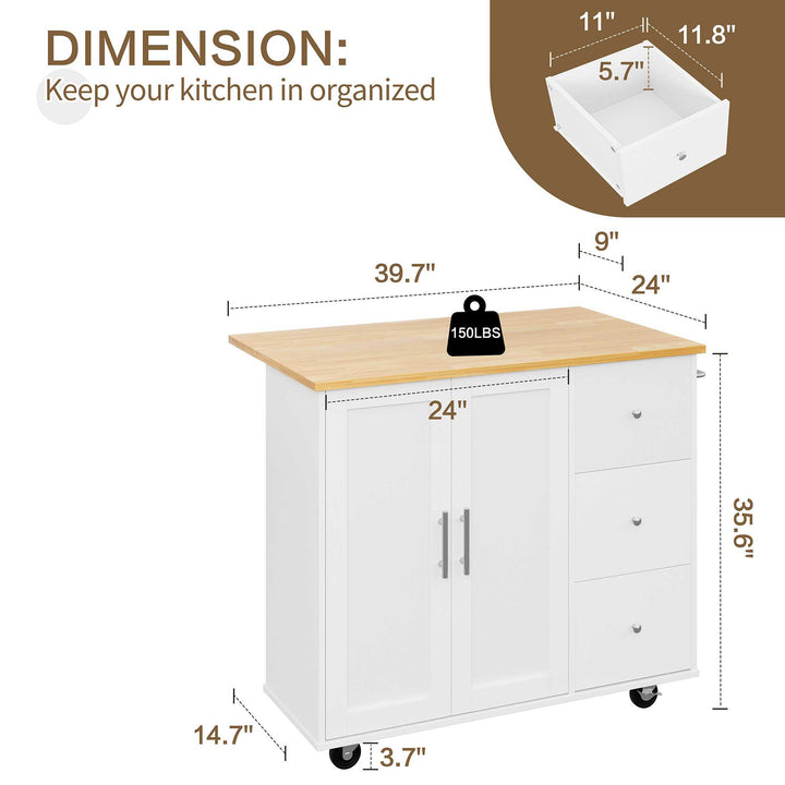 Walsunny Kitchen Island on Wheels with Storage Cabinet & Foldable Drop Leaf, 39.7" Width Rolling Kitchen Table (7404394578096)
