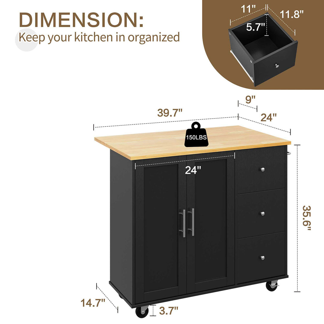 Walsunny Kitchen Island on Wheels with Storage Cabinet & Foldable Drop Leaf, 39.7" Width Rolling Kitchen Table (7404394578096)