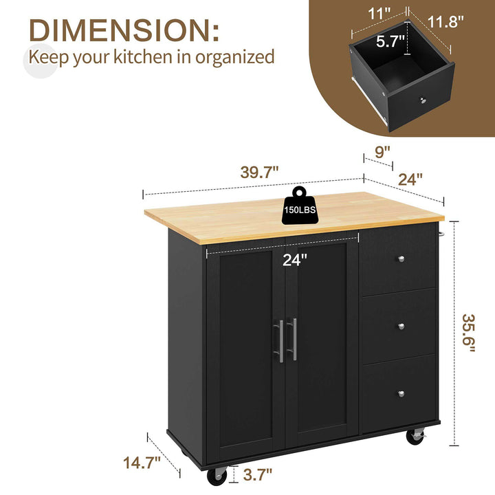 Walsunny Kitchen Island on Wheels with Storage Cabinet & Foldable Drop Leaf, 39.7" Width Rolling Kitchen Table (7404394578096)