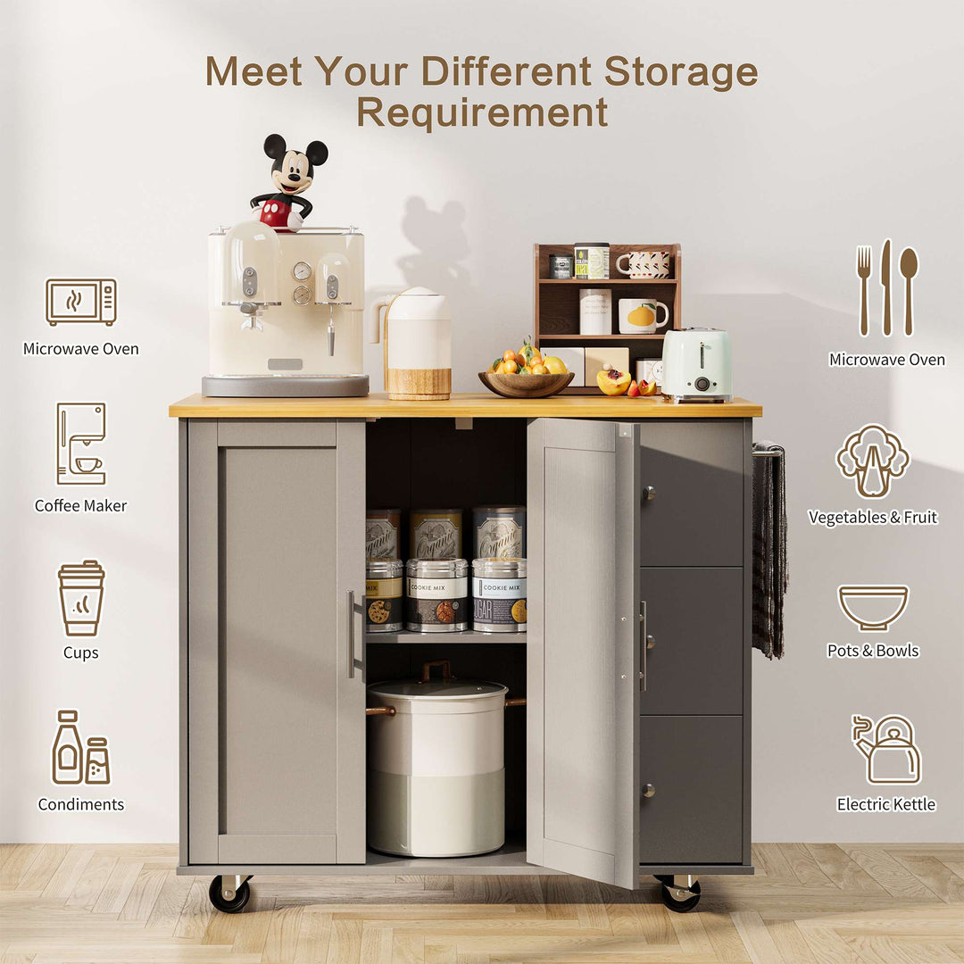 Walsunny Kitchen Island on Wheels with Storage Cabinet & Foldable Drop Leaf, 39.7" Width Rolling Kitchen Table (7404394578096)