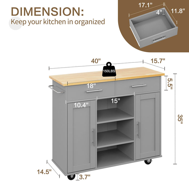 Walsunny 40" Multifunction Kitchen Cart Cabinet with Shelves (7404395692208)