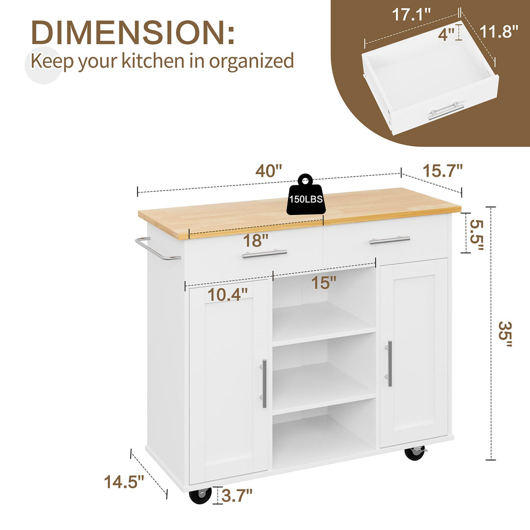 Walsunny 40" Multifunction Kitchen Cart Cabinet with Shelves (7404395692208)