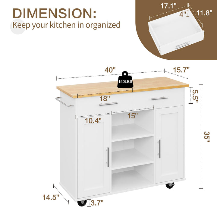 Walsunny 40" Multifunction Kitchen Cart Cabinet with Shelves (7404395692208)
