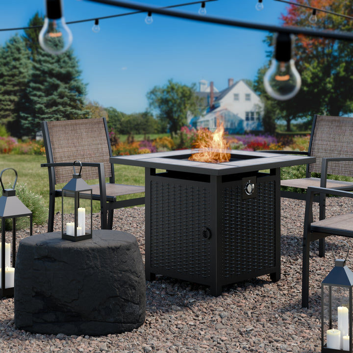 Walsunny 28" Propane Gas Fire Pit Table 50,000 BTU Square Outdoor Wicker (7436201689264)