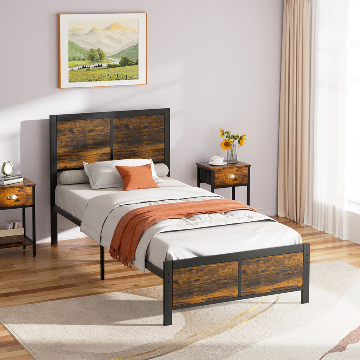 Walsunny Twin Bed Frame with Headboard and Footboard, Strong Steel Slat Support