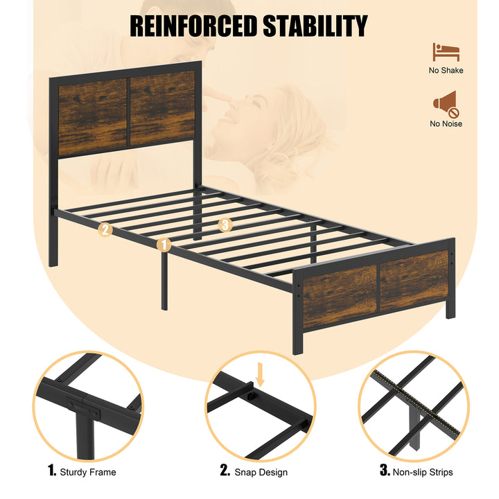 Walsunny Twin Bed Frame with Headboard and Footboard, Strong Steel Slat Support
