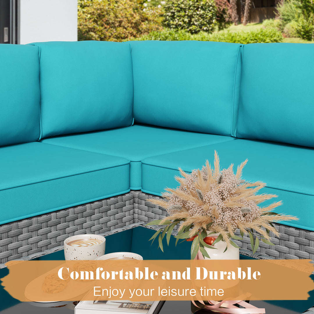 Walsunny Patio Furniture 5 Pieces Outdoor Sectional Sofas, Sliver Wicker