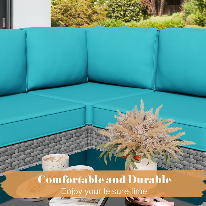 Walsunny Patio Furniture 5 Pieces Outdoor Sectional Sofas, Sliver Wicker