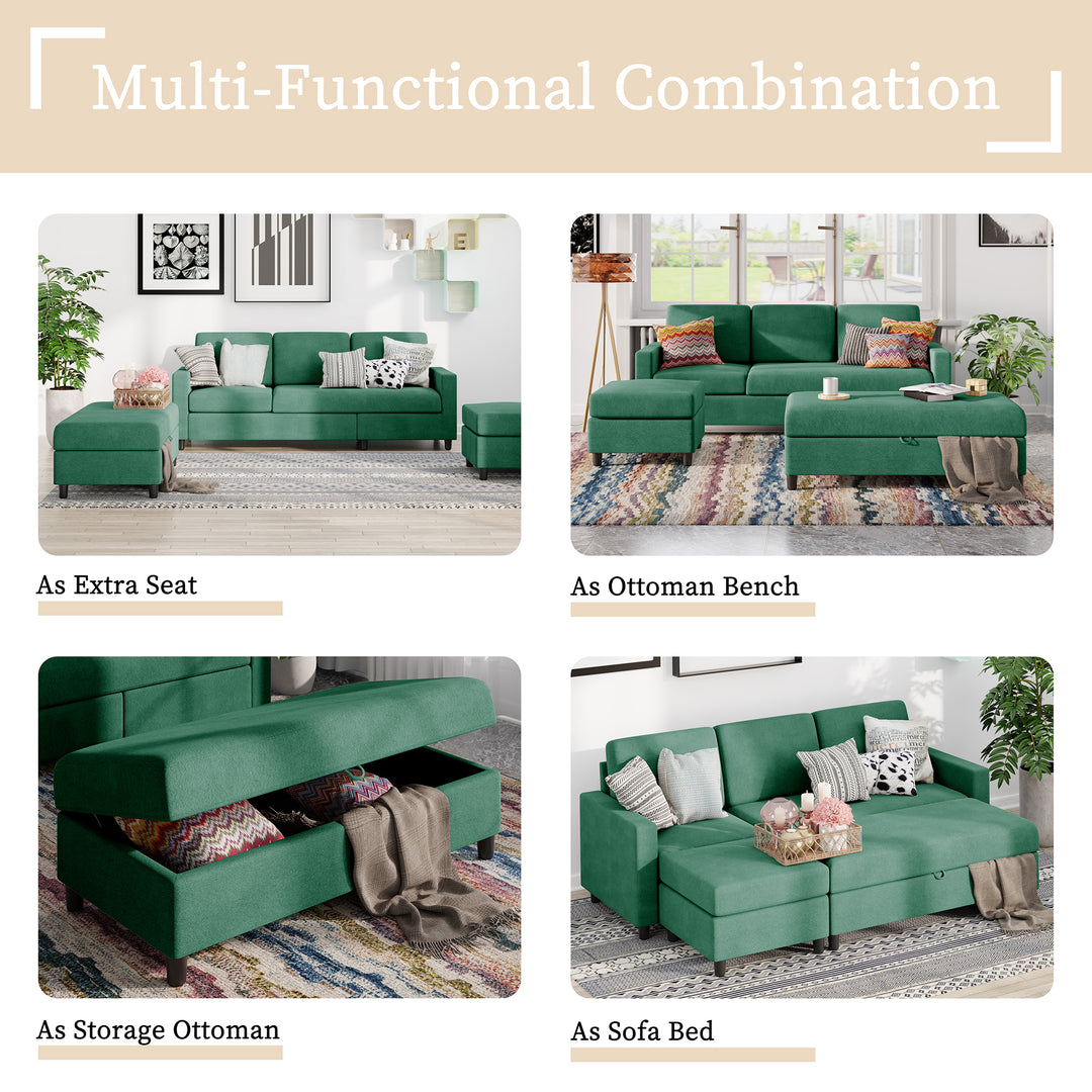 Walsunny Sectional Sofa With Long Storage Ottoman For Small Apartment#color_green