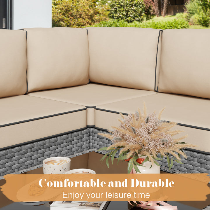 Walsunny Patio Furniture 5 Pieces Outdoor Sectional Sofas, Sliver Wicker