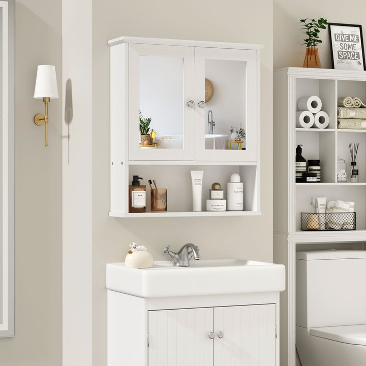 Walsunny Bathroom Medicine Cabinet with Mirror, 2 Doors 3 Open Shelf