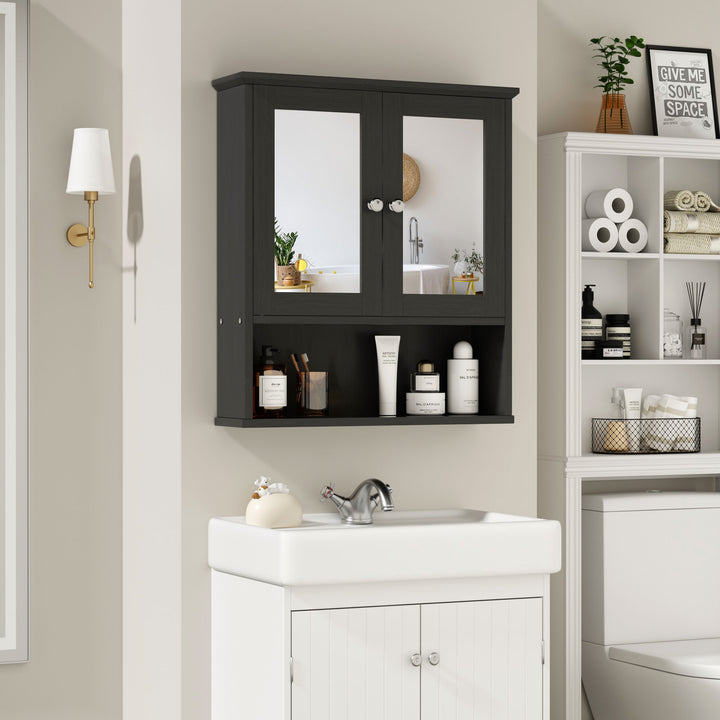 Walsunny Bathroom Medicine Cabinet with Mirror, 2 Doors 3 Open Shelf