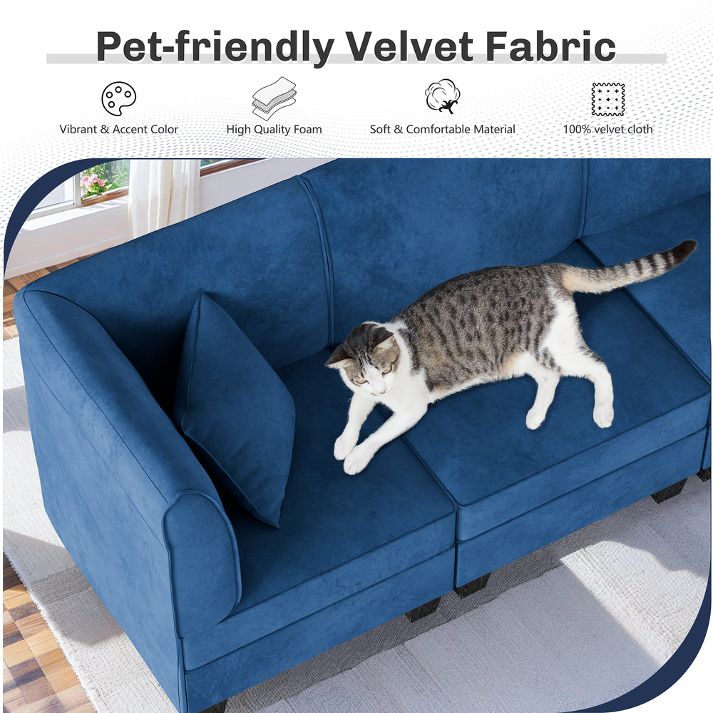 Walsunny Velvet 5 Pieces Modular Sectional Sofa L-Shaped Couch With Reversible Chaise (7223391125680)