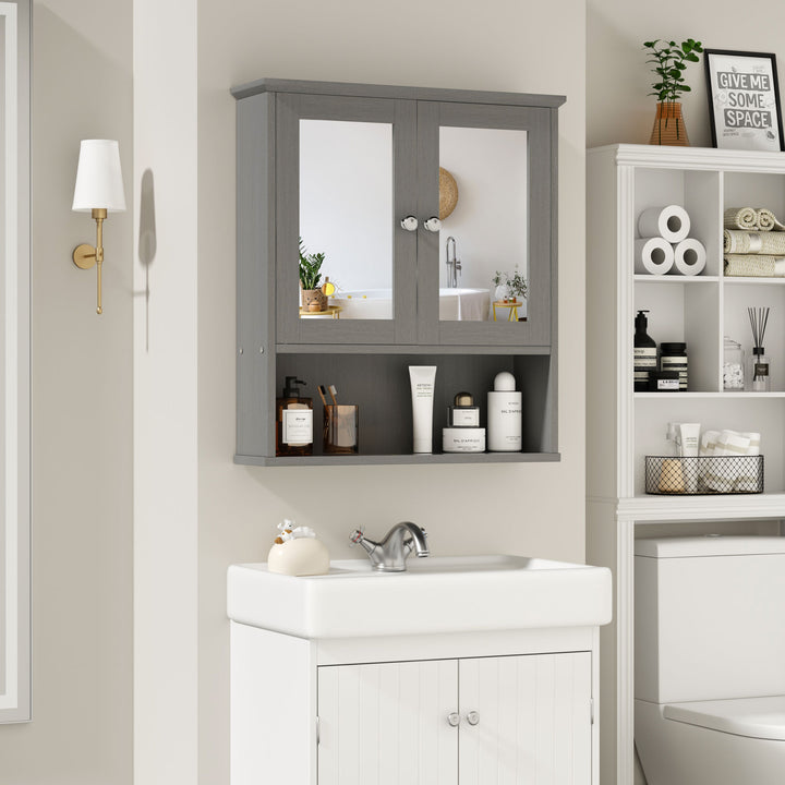 Walsunny Bathroom Medicine Cabinet with Mirror, 2 Doors 3 Open Shelf