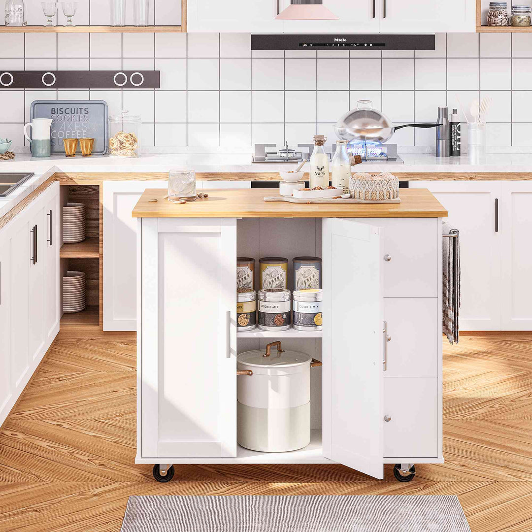 Walsunny Kitchen Island on Wheels with Storage Cabinet & Foldable Drop Leaf, 39.7" Width Rolling Kitchen Table (7404394578096)