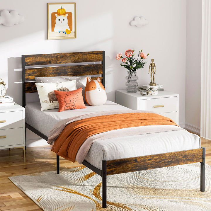 Walsunny Twin Size Heavy Duty Twin Size Bed Frame with Headboard and Footboard