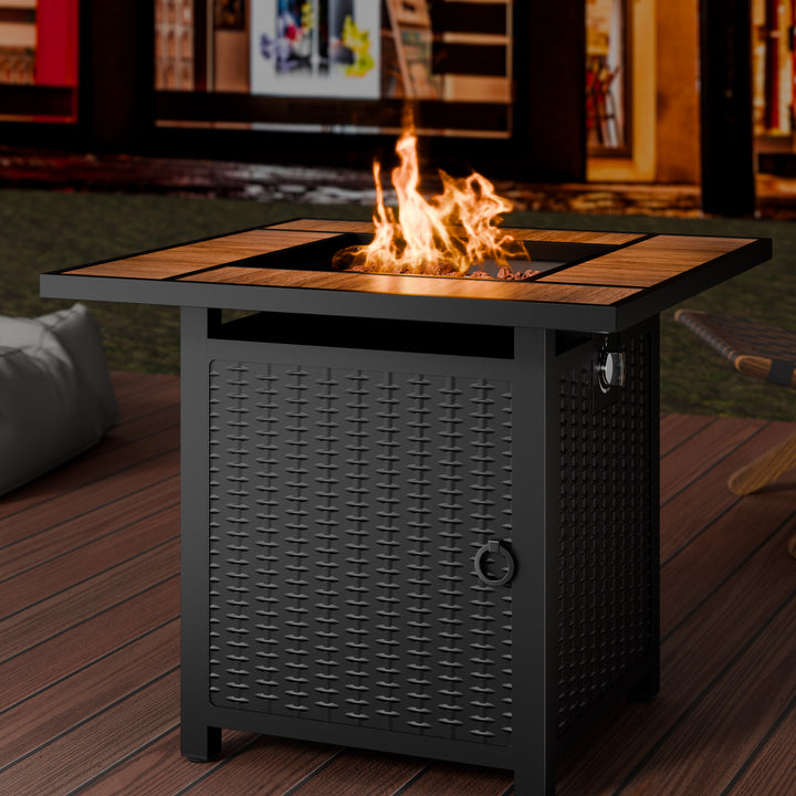 Walsunny 28" Propane Gas Fire Pit Table 50,000 BTU Square Outdoor Wicker (7436201689264)
