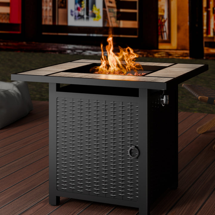 Walsunny 28" Propane Gas Fire Pit Table 50,000 BTU Square Outdoor Wicker (7436201689264)