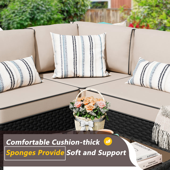 Walsunny Patio Furniture 5 Pieces Outdoor Sectional Sofa, Black Wicker