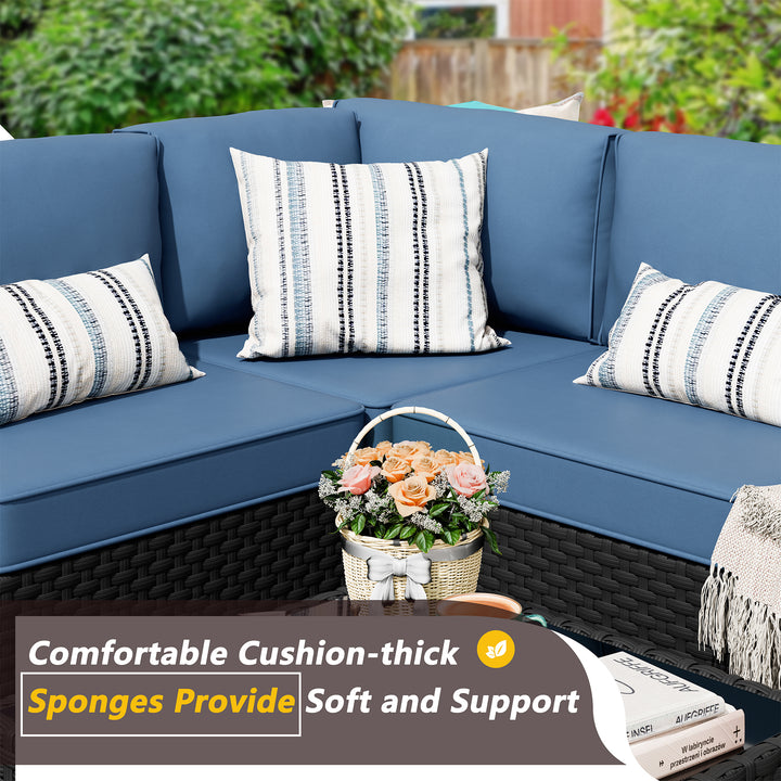 Walsunny Patio Furniture 5 Pieces Outdoor Sectional Sofa, Black Wicker