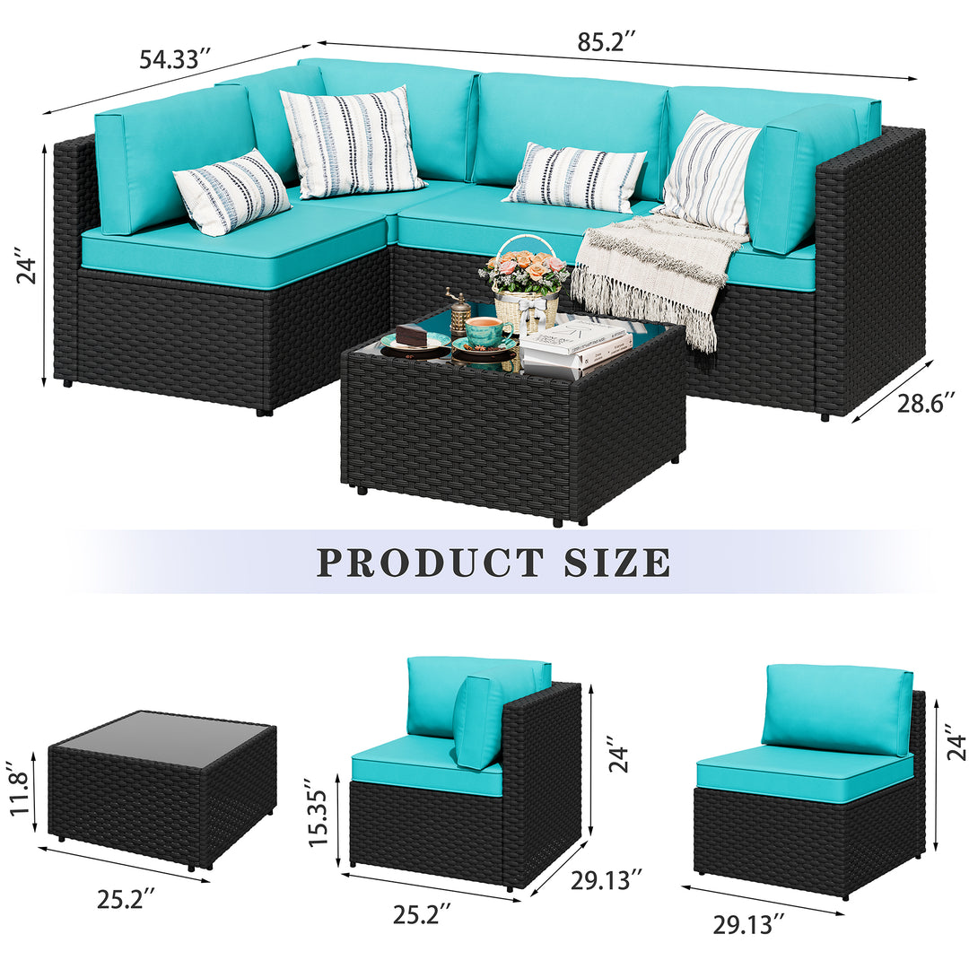 Walsunny Patio Furniture 5 Pieces Outdoor Sectional Sofa, Black Wicker