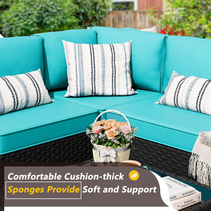 Walsunny Patio Furniture 5 Pieces Outdoor Sectional Sofa, Black Wicker
