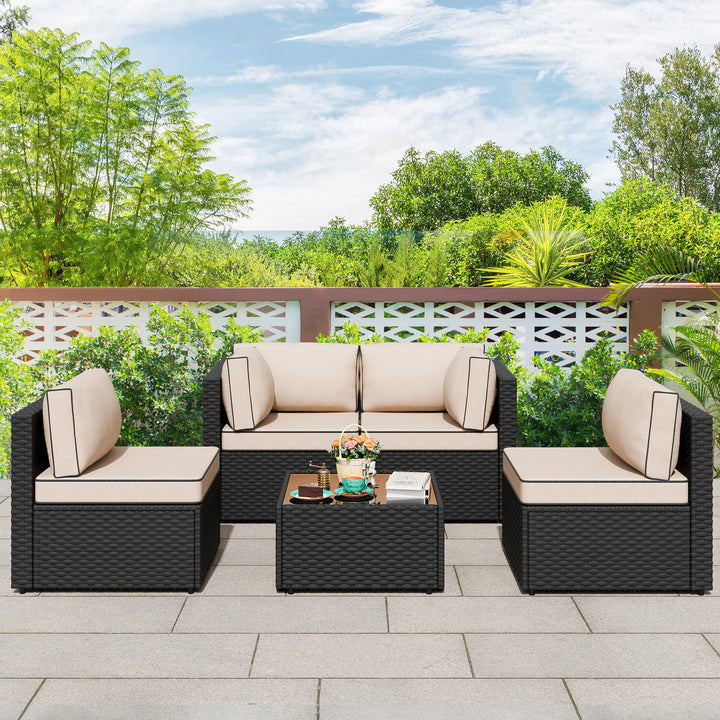 Walsunny Patio Furniture 5 Pieces Outdoor Sectional Sofa, Black Wicker