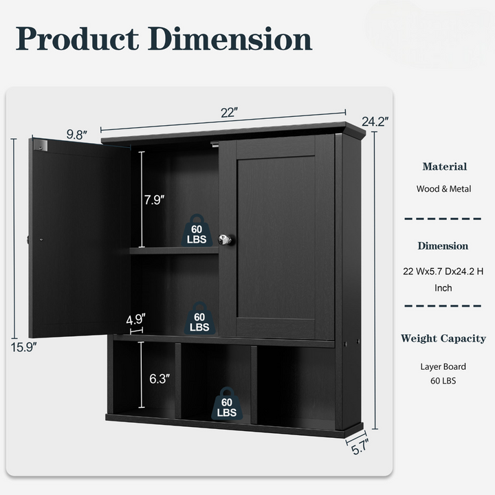 Walsunny Bathroom Wall Cabinet with 2 Door &Adjustable Shelves