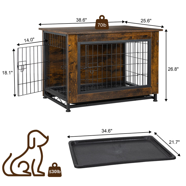 Walsunny Wooden Dog Crate Furniture,Double-Doors Kennel Indoor with Divider and Removable Tray,End Table Dog Crate for Decoration