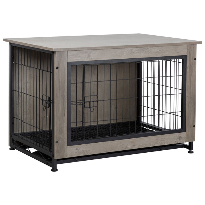 Walsunny Wooden Dog Crate Furniture,Double-Doors Kennel Indoor with Divider and Removable Tray,End Table Dog Crate for Decoration