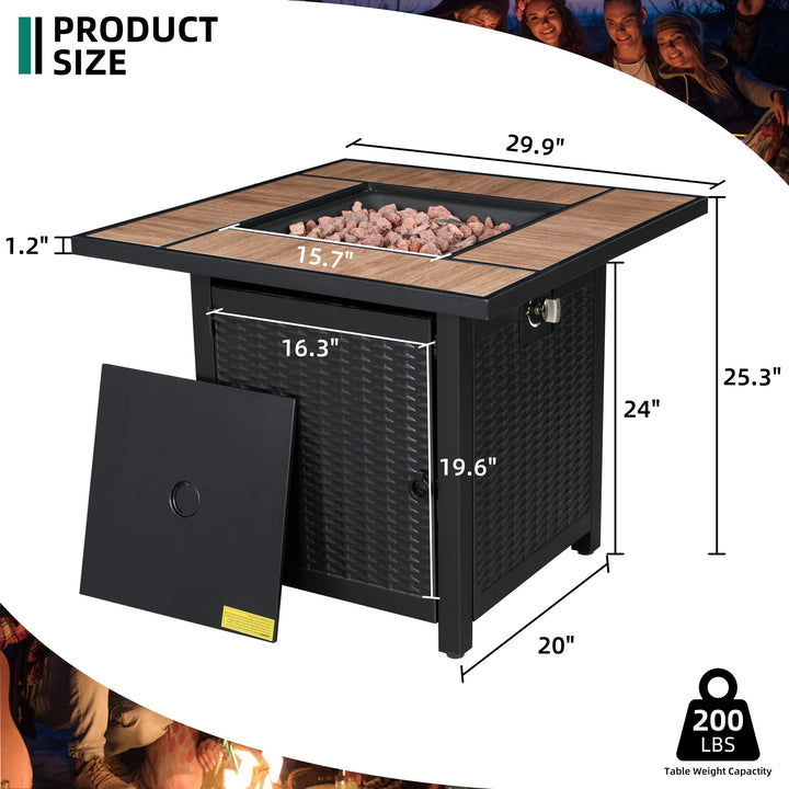 Walsunny 28" Propane Gas Fire Pit Table 50,000 BTU Square Outdoor Wicker (7436201689264)