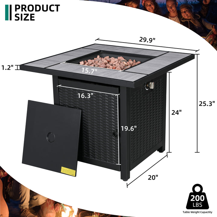 Walsunny 28" Propane Gas Fire Pit Table 50,000 BTU Square Outdoor Wicker (7436201689264)