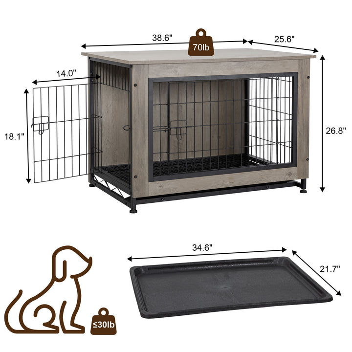 Walsunny Wooden Dog Crate Furniture,Double-Doors Kennel Indoor with Divider and Removable Tray,End Table Dog Crate for Decoration