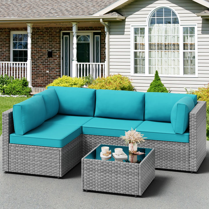 Walsunny Patio Furniture 5 Pieces Outdoor Sectional Sofas, Sliver Wicker