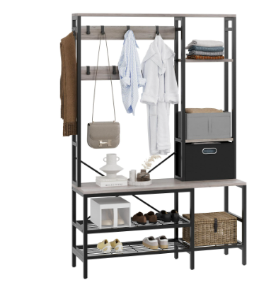 Walsunny Coat Rack with Bench and Shoe Storage Shelves - 5 in 1 Large Organizer