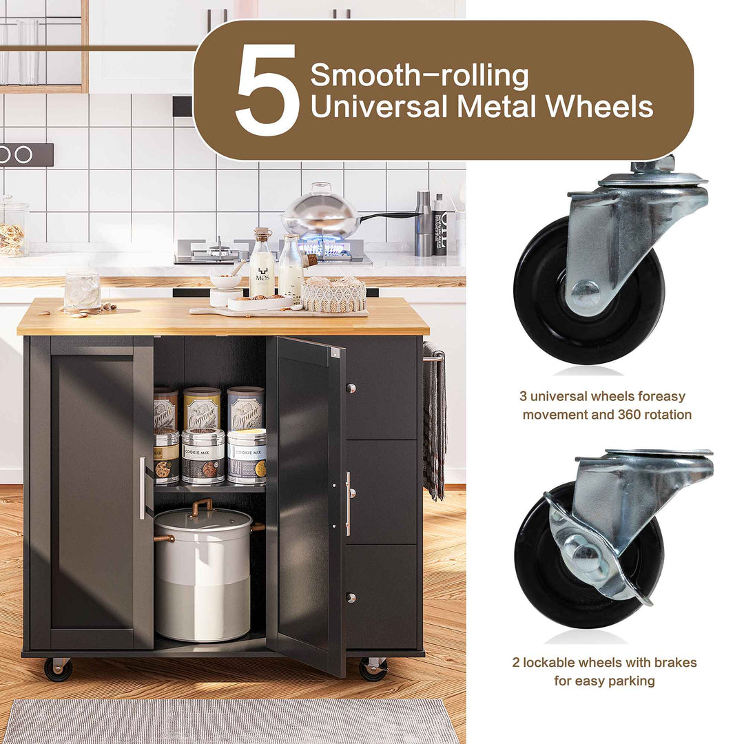 Walsunny Kitchen Island on Wheels with Storage Cabinet & Foldable Drop Leaf, 39.7" Width Rolling Kitchen Table (7404394578096)