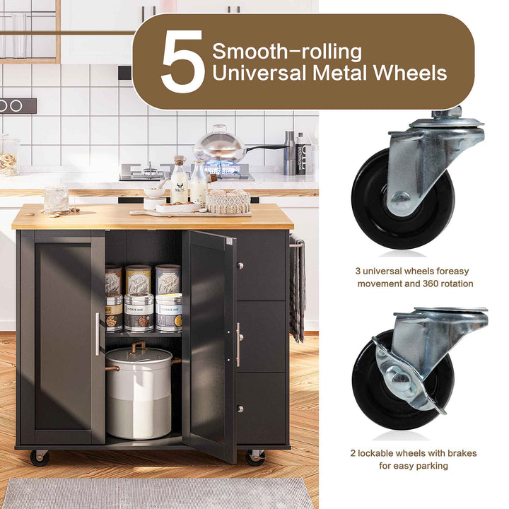 Walsunny Kitchen Island on Wheels with Storage Cabinet & Foldable Drop Leaf, 39.7" Width Rolling Kitchen Table (7404394578096)