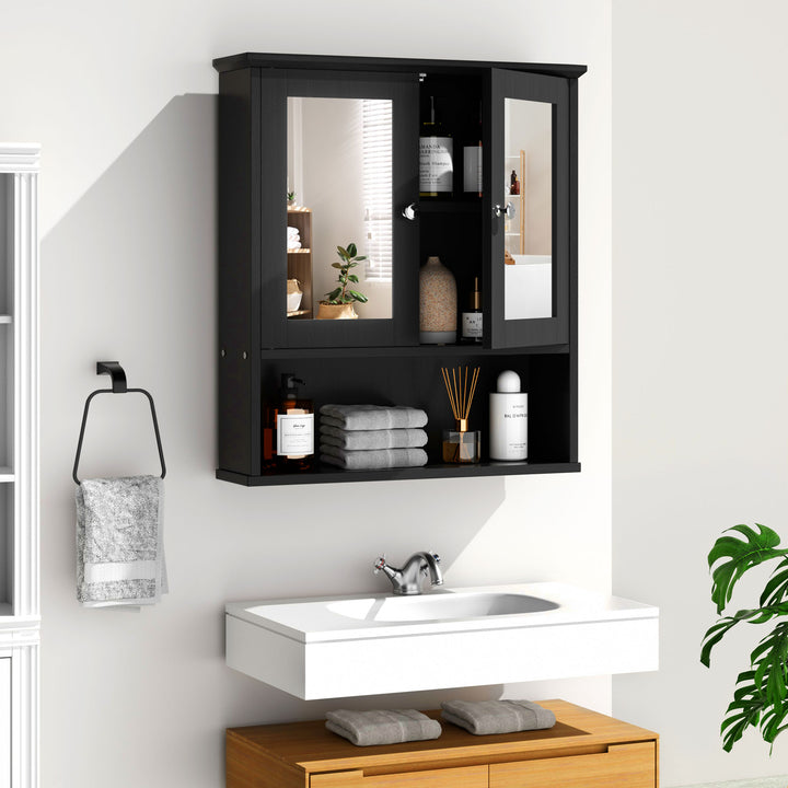 Walsunny Bathroom Medicine Cabinet with Mirror, 2 Doors 3 Open Shelf